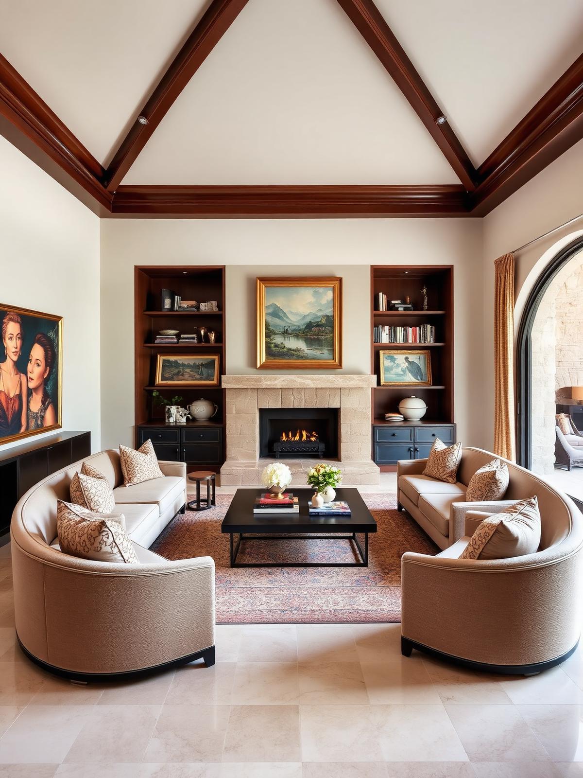 Villa living room with fireplace